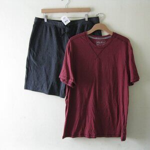Eddie Bauer Lounge Set , Red Tee Shirt + charcoal Shorts, XL (1005)